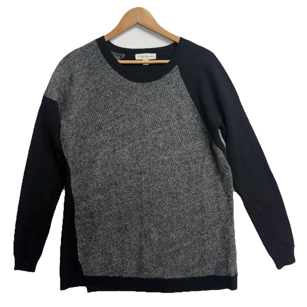 White + Warren 100% Cashmere Sweater Women's M Black Gray Raglan Quiet Luxury